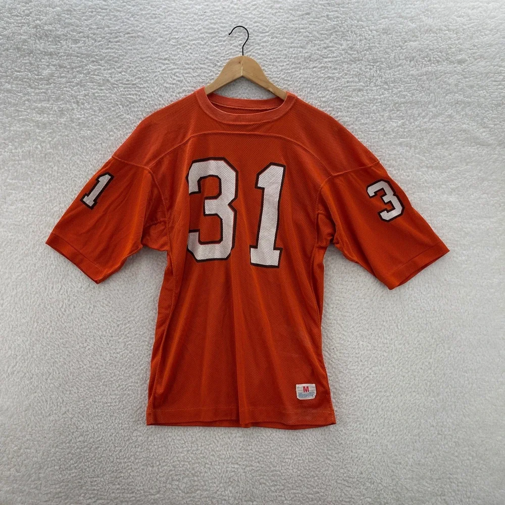 Vintage 80s Champion Football Jersey Mens M Orange Blank #31 USA Made Mesh